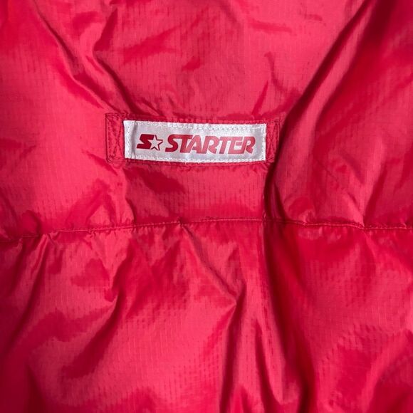 Vintage 90's Y2K Red White Blue Starter Puffer Jacket Mens Size Large Reversible - Picture 8 of 10